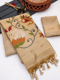 Beige muga cotton paithani saree