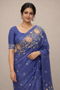 Blue organza saree