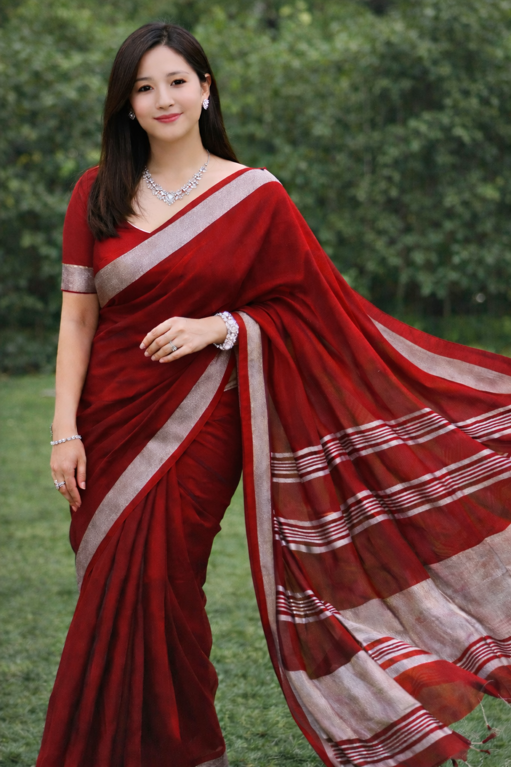 Red Linen Saree