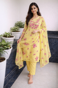 Embroidered Yellow Kota Unstitched Salwar Material
