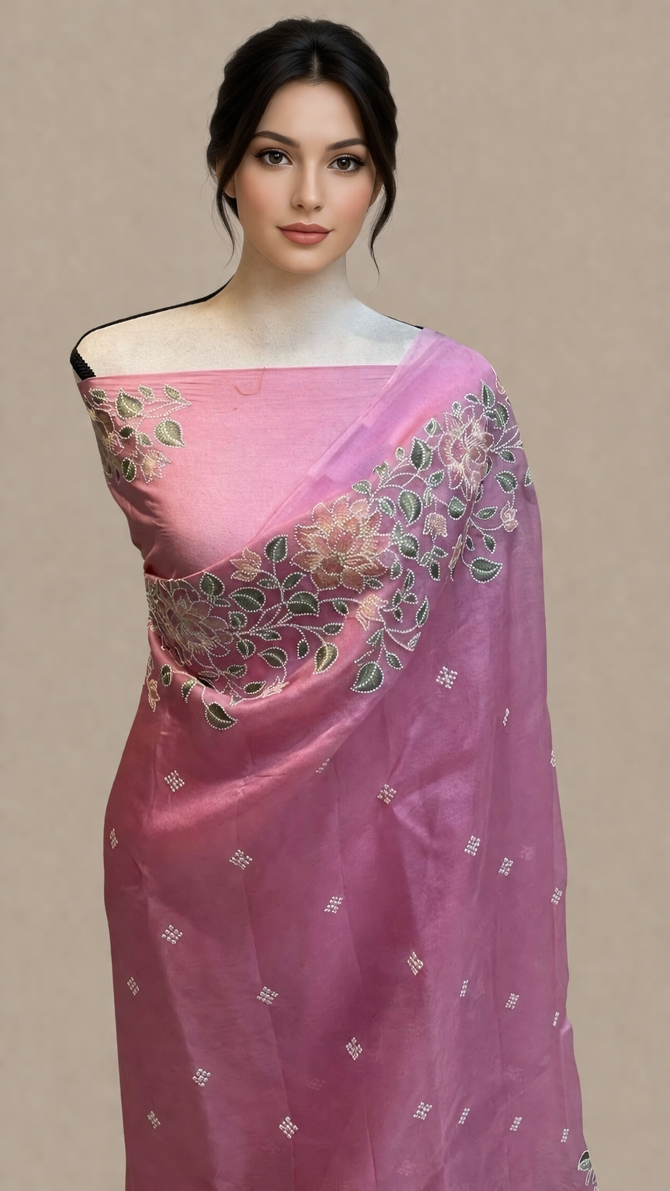Pink Organza Saree