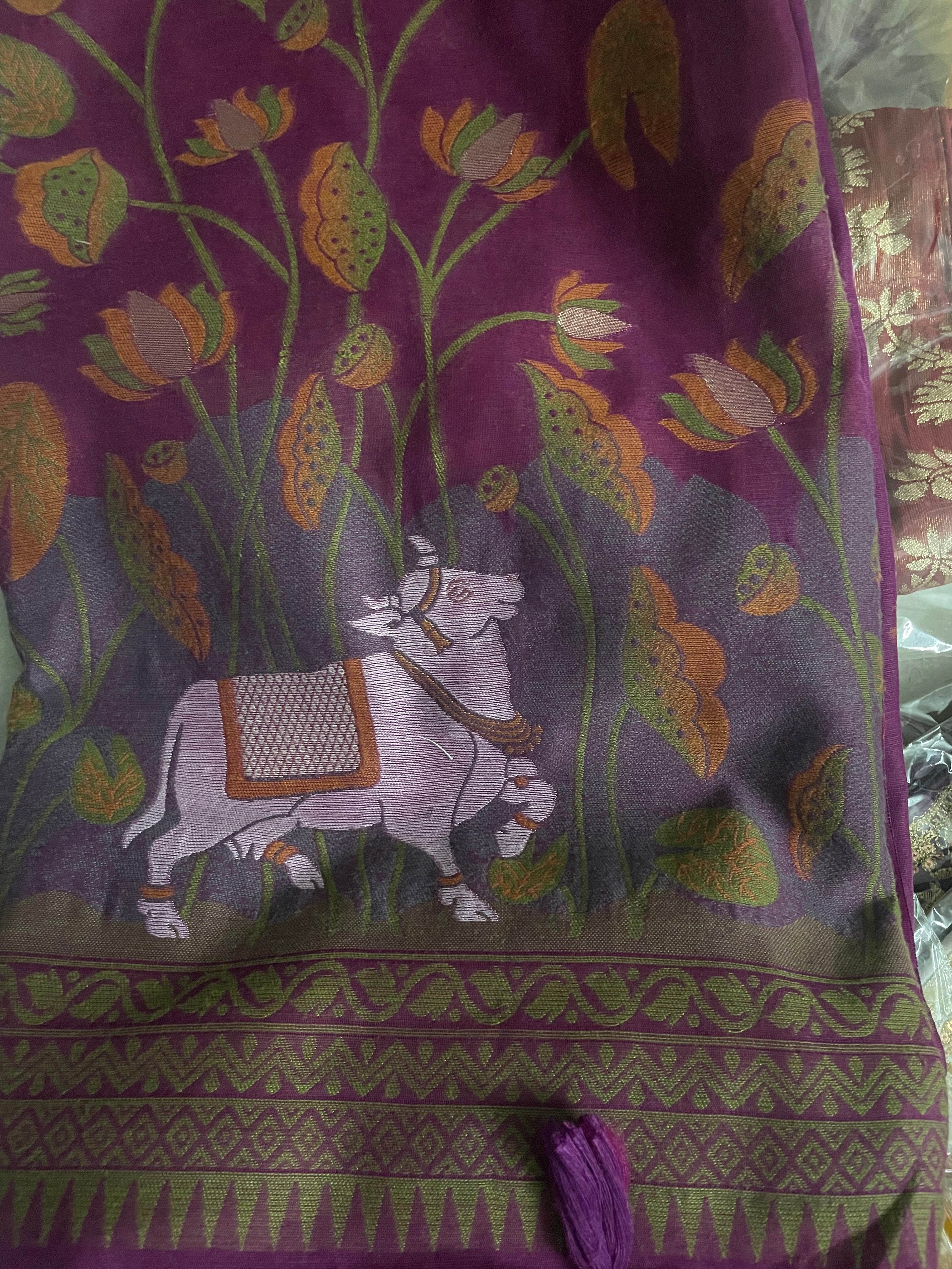 Purple pure muga cotton saree