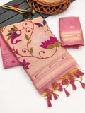 Pink premium muga cotton paithani saree