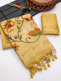 Light Yellow muga cotton paithani saree
