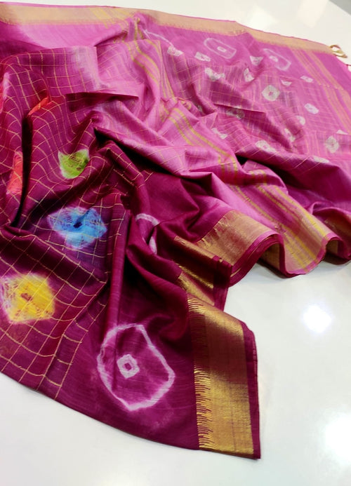 Bandhini Mangalagiri Dark Pink Colour Saree - Classic to Modern