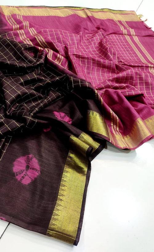 Bandhini Mangalagiri Silk Brown with Pink Colour Saree - Classic to Modern