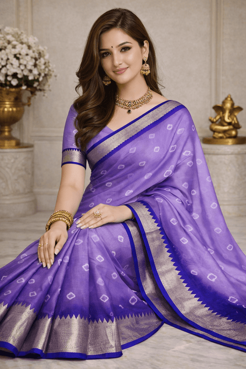Bandhini Mangalagiri Silk Light Purple Colour Saree - Classic to Modern