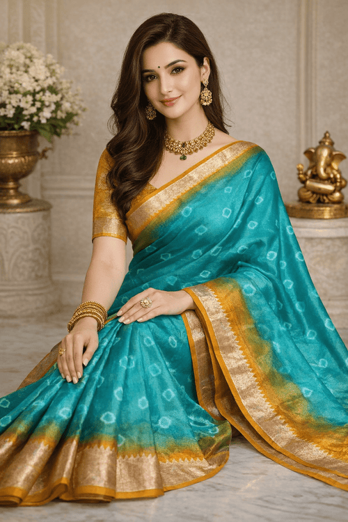 Bandhini Mangalagiri Silk Sea green Colour Saree - Classic to Modern