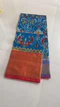 Blue with Red Border Ikkat Pattu Pavadai /Lehenga - Classic to Modern