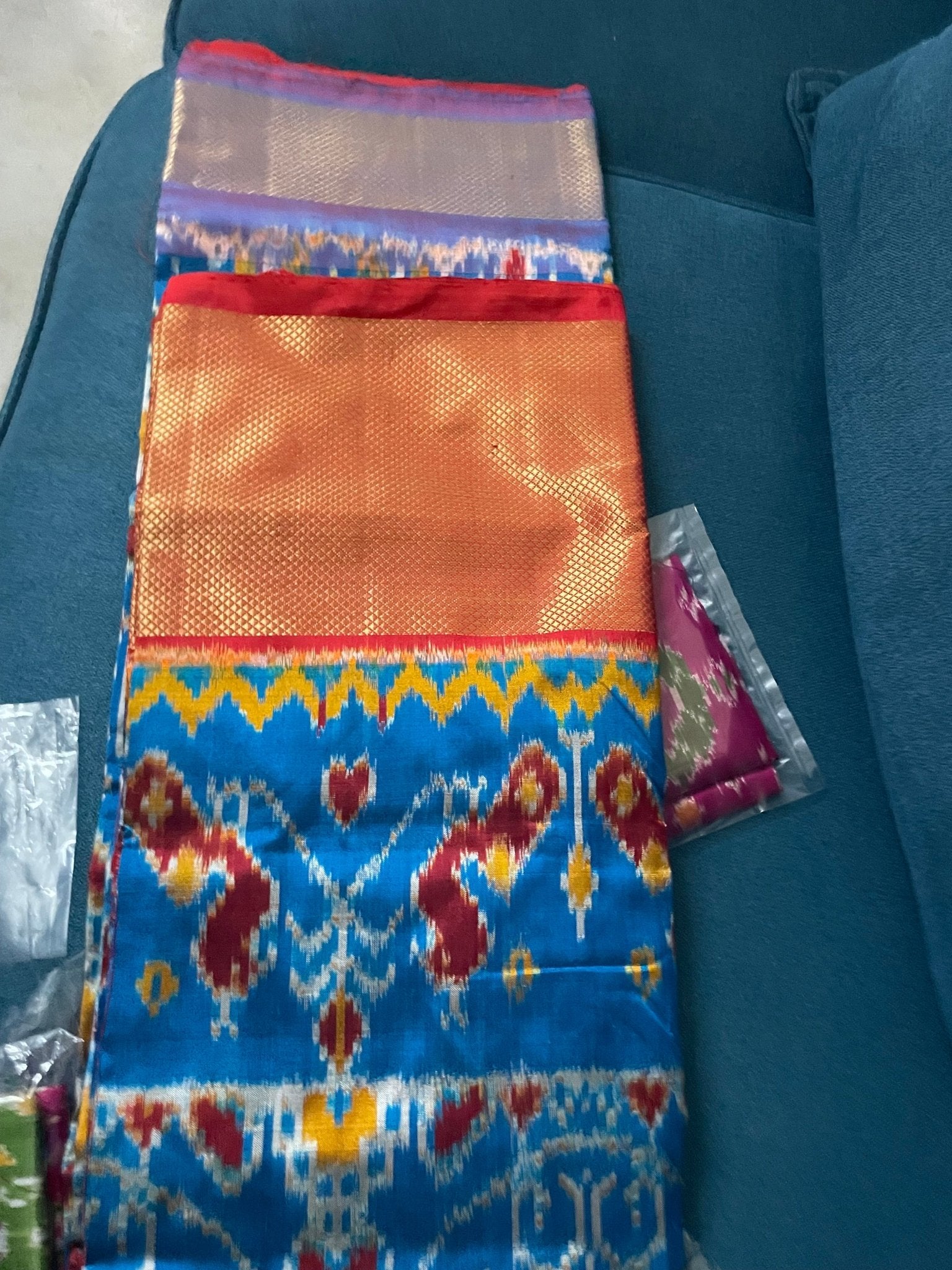 Blue with Red Border Ikkat Pattu Pavadai /Lehenga - Classic to Modern