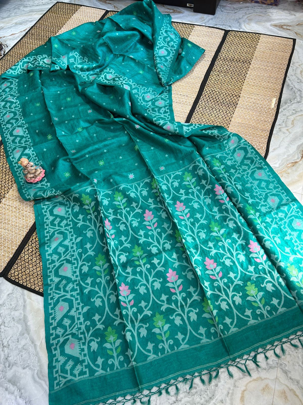 Rich Teal Green Pure Tusshar Silk Saree