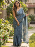 Deep Sea Blue soft mulmul cotton saree with zari border - Classic to Modern