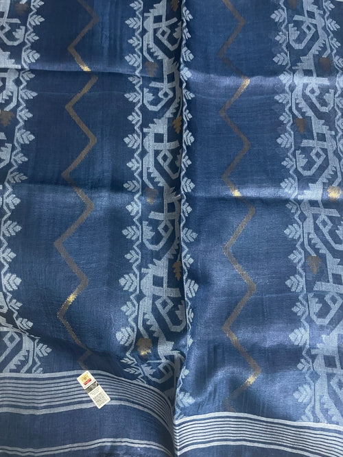 Dusty Navy Blue Tussar Pure Silk Saree - Classic to Modern