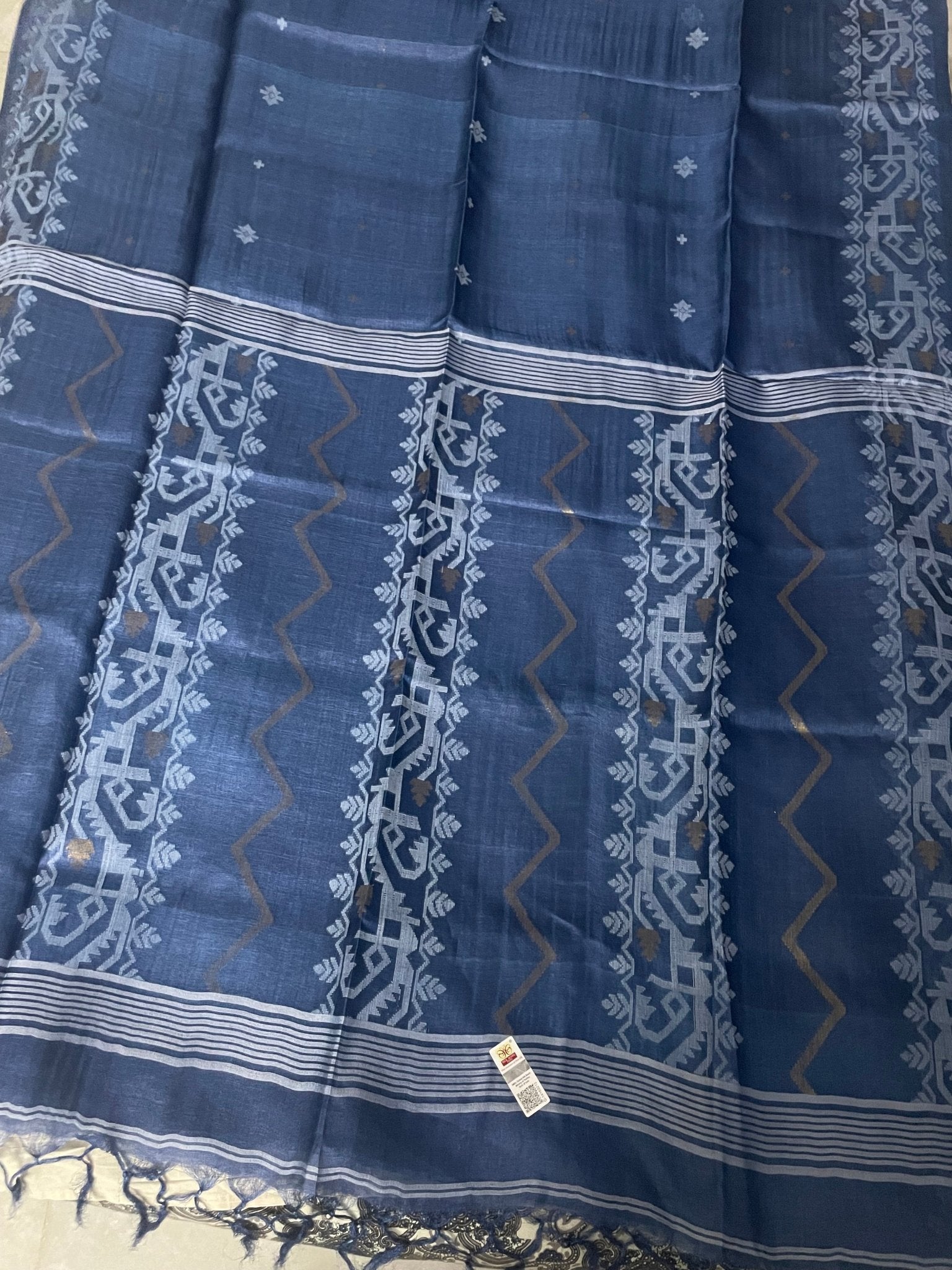 Dusty Navy Blue Tussar Pure Silk Saree - Classic to Modern