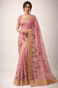 Embroidered Kota Cotton Peach Saree - Classic to Modern