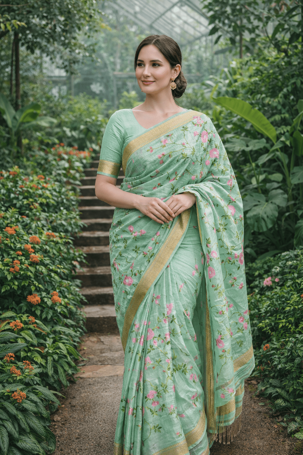 Embroidered Kota Cotton Sea Green Saree - Classic to Modern