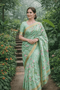 Embroidered Kota Cotton Sea Green Saree - Classic to Modern