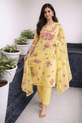 Embroidered Yellow Kota Unstitched Salwar Material - Classic to Modern