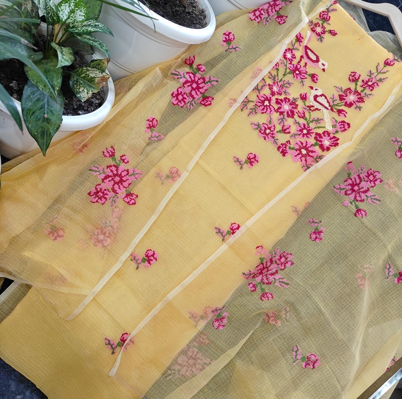 Embroidered Yellow Kota Unstitched Salwar Material - Classic to Modern