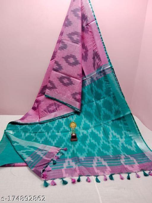 Ikkat light pink with sea green pallu saree - Classic to Modern