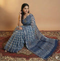 Indigo Linen cotton with mango design saree - Classic to Modern