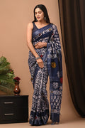 Indigo with white Linen cotton saree - Classic to Modern