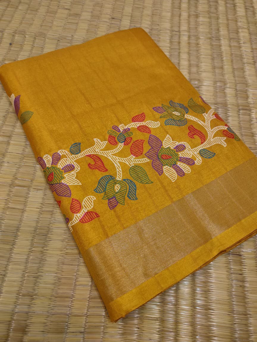 Jute Printed Design Mustard Saree - Classic to Modern