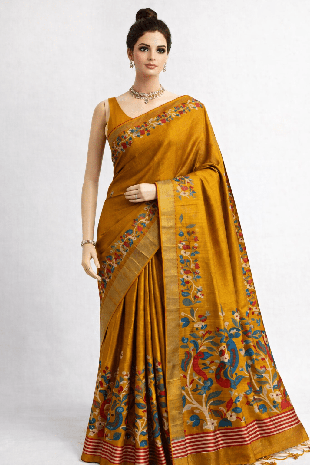 Jute Printed Design Mustard Saree - Classic to Modern