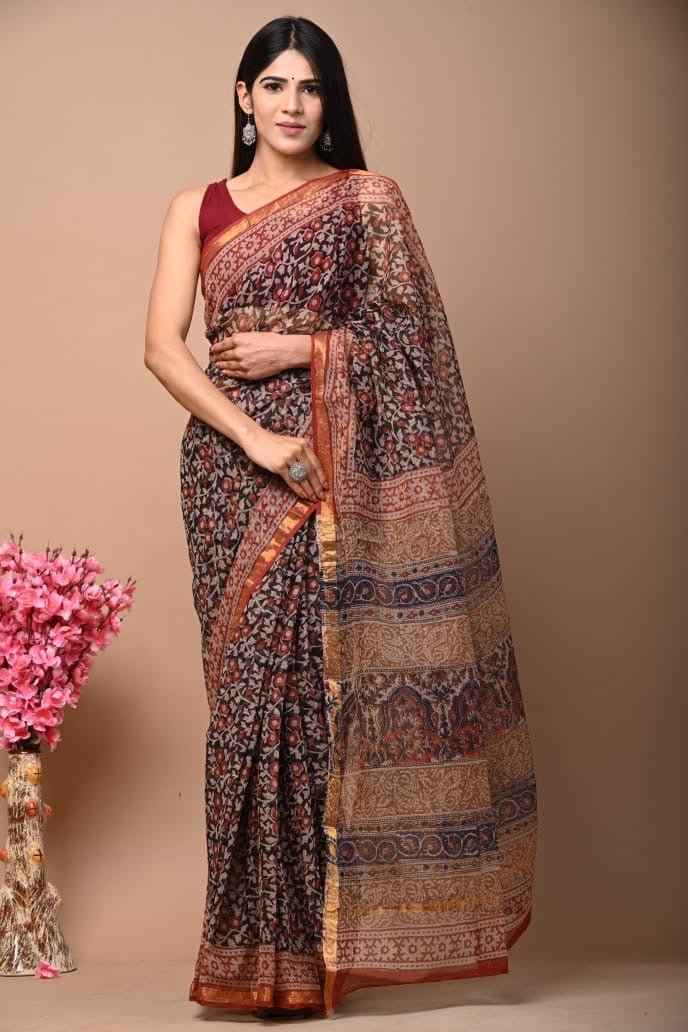Kota doria black with red combo saree - Classic to Modern