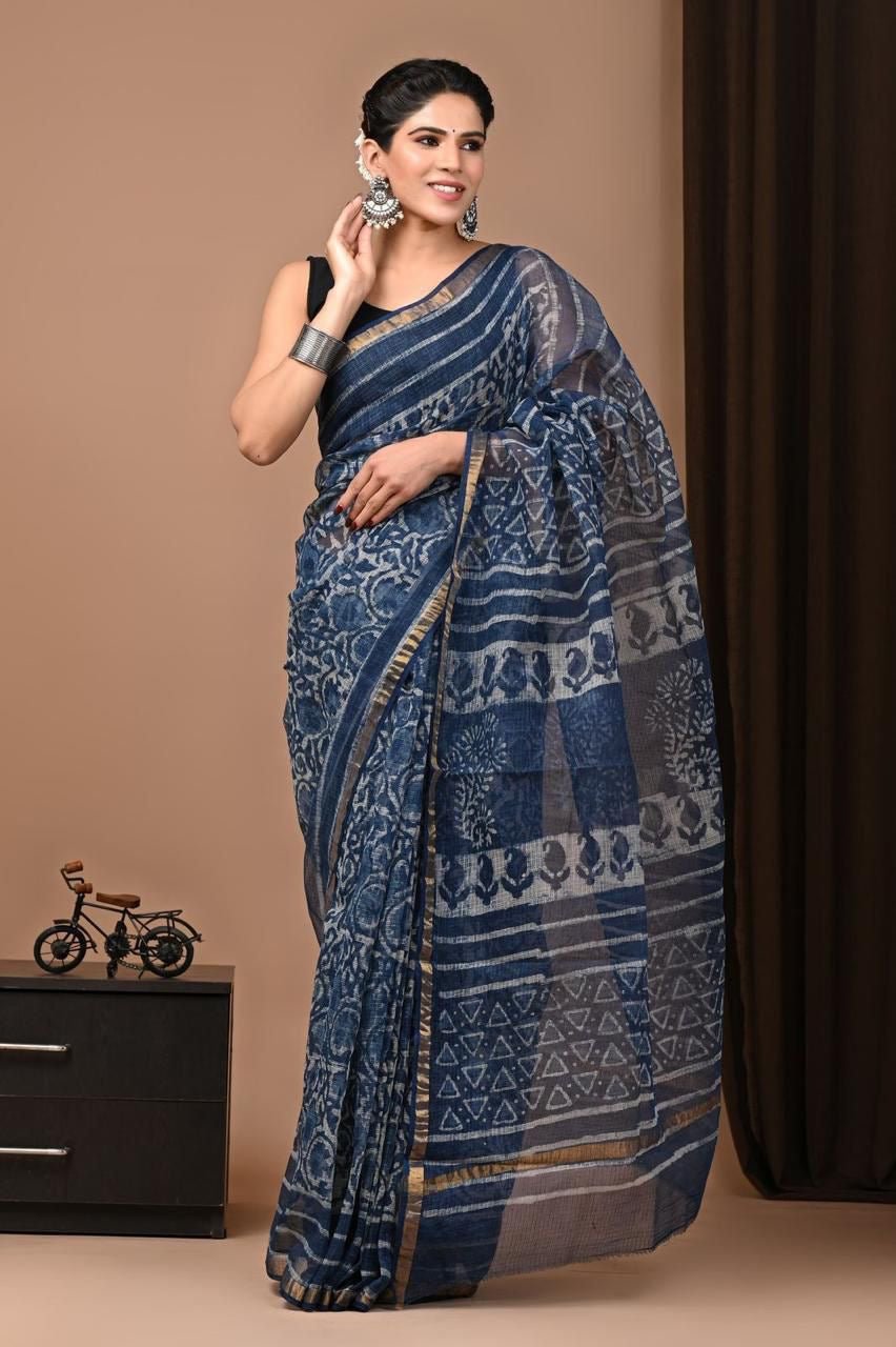 Kota doria Indigo with white saree - Classic to Modern