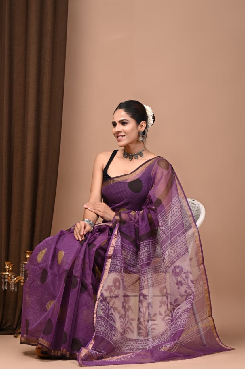 Kota doria purple saree - Classic to Modern