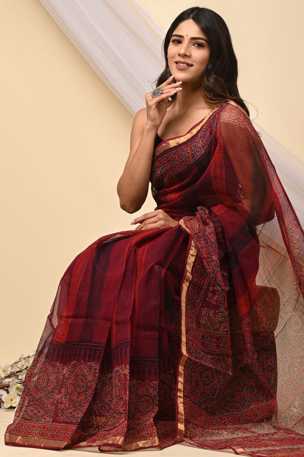Kota sarees red with black designs - Classic to Modern