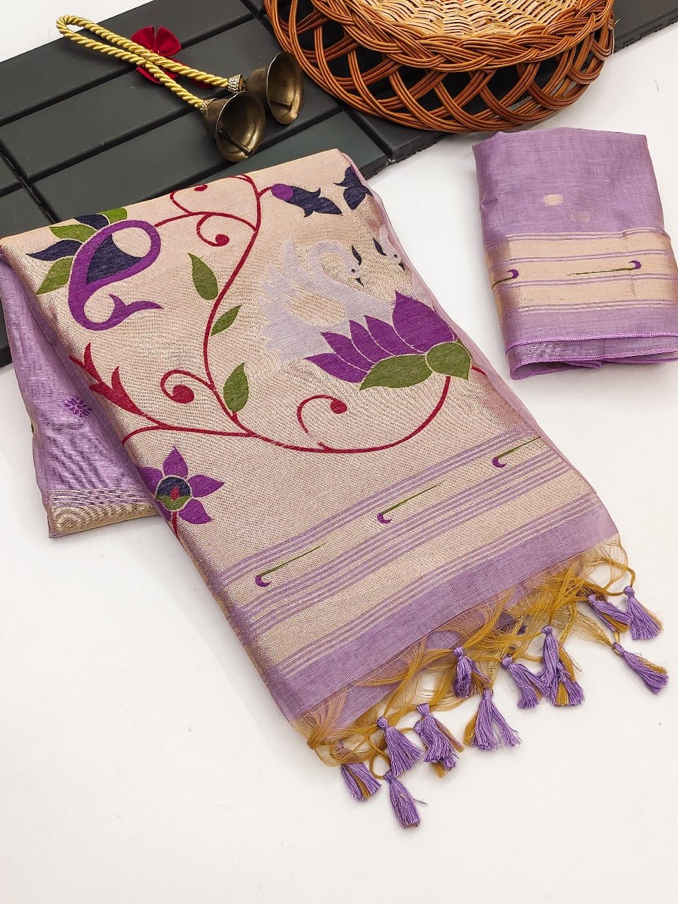 Lavender muga cotton paithani saree - Classic to Modern