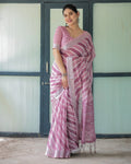 Lavender soft linen cotton saree with digital printed work - Classic to Modern