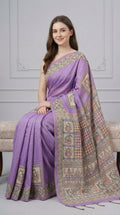 Lavender traditional madhubani printed soft tussar silk saree - Classic to Modern