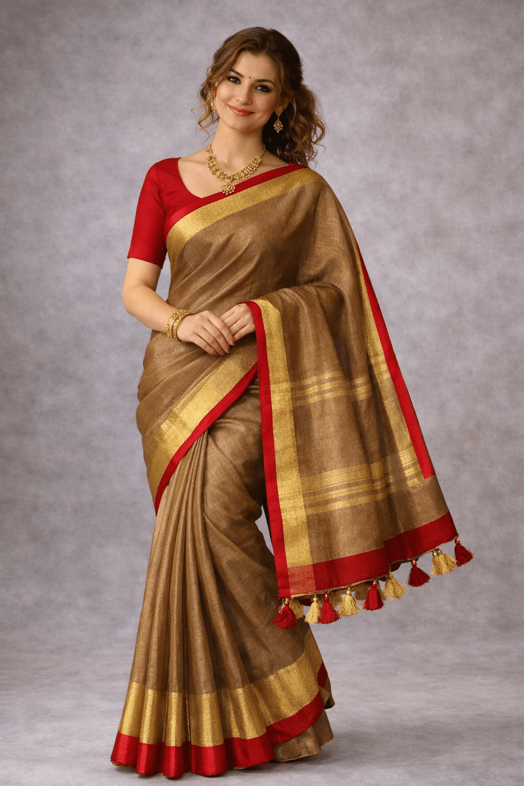 Light Brown Linen Saree - Classic to Modern