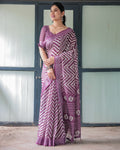 Magenta soft linen cotton saree with digital printed work - Classic to Modern