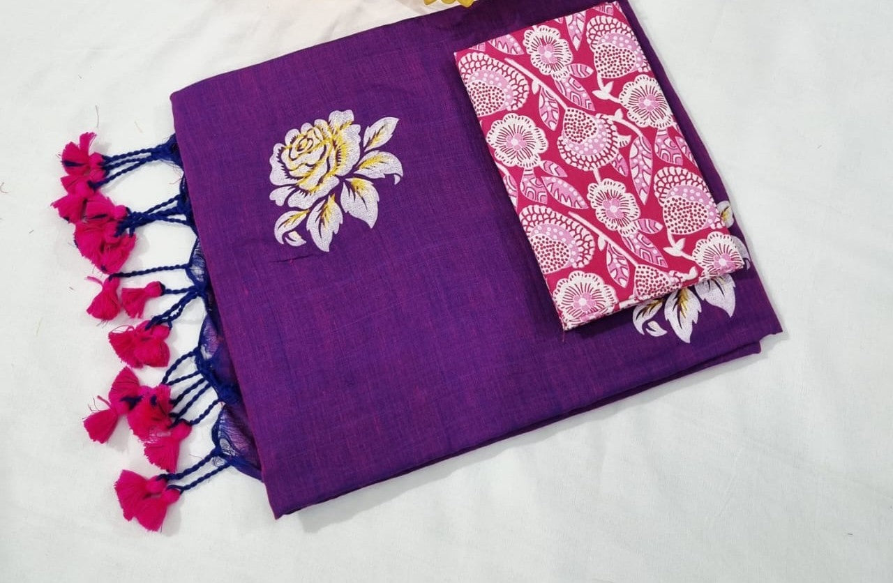 Magenta khadi cotton saree