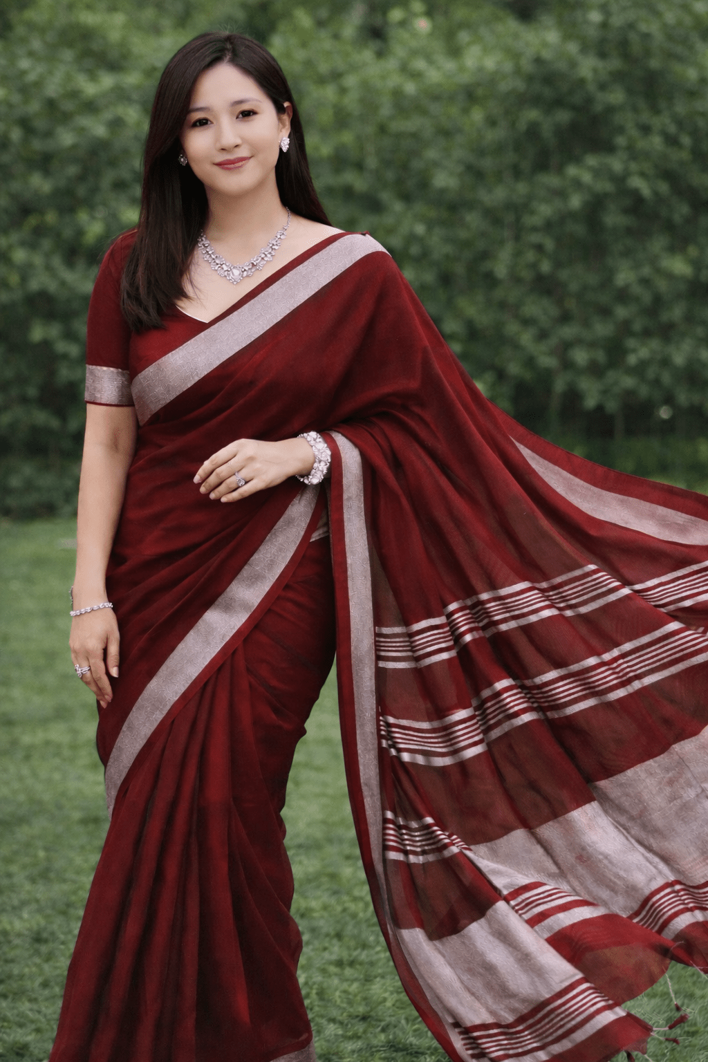 Maroon Linen Saree - Classic to Modern