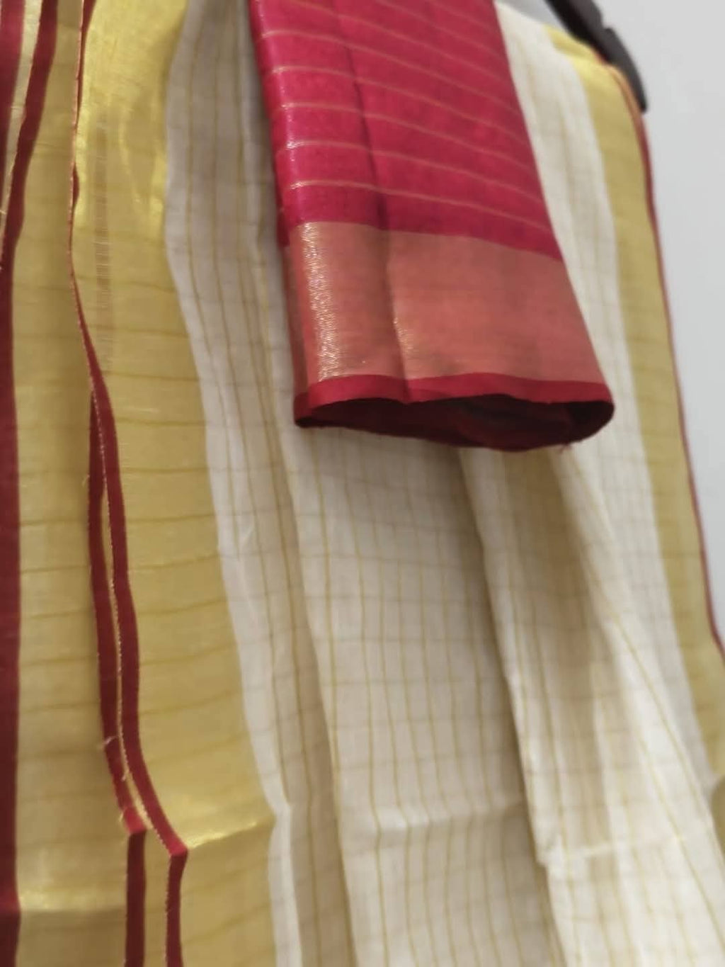 Off White Golden Checked linen saree - Classic to Modern