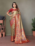 Olive green Kanjivaram type paithani tissue silk saree with zari weaving work - Classic to Modern