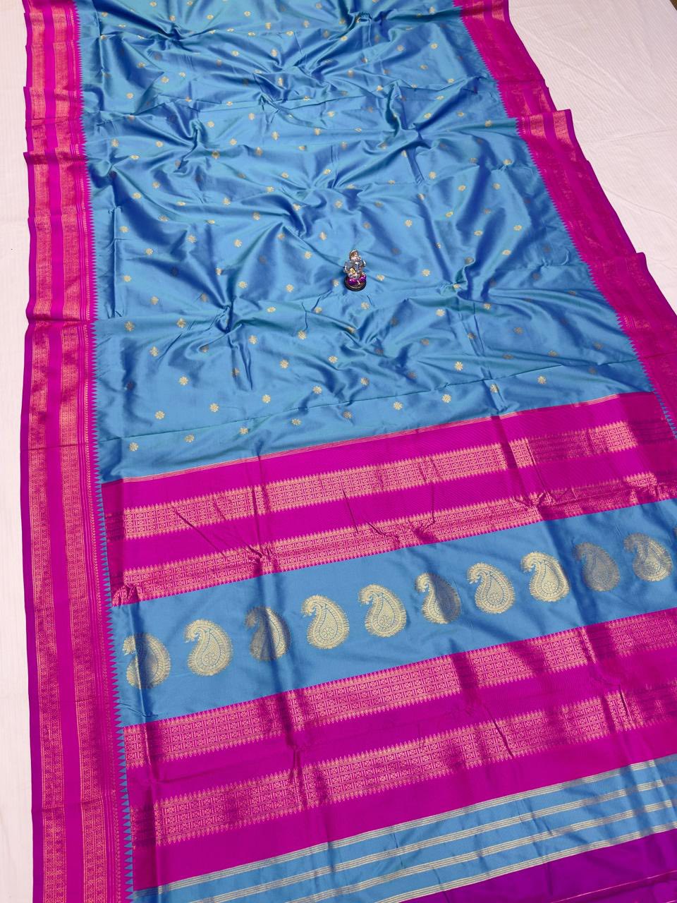 Paithani Silk Saree Blue with Pink Border - Classic to Modern