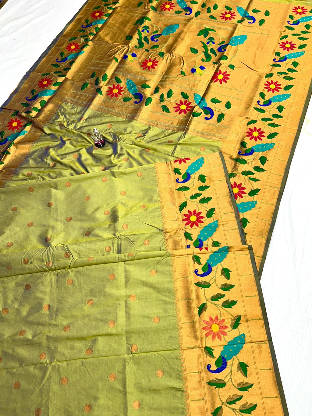 Paithani Silk Saree - Light Green Golden double shaded saree - Classic to Modern