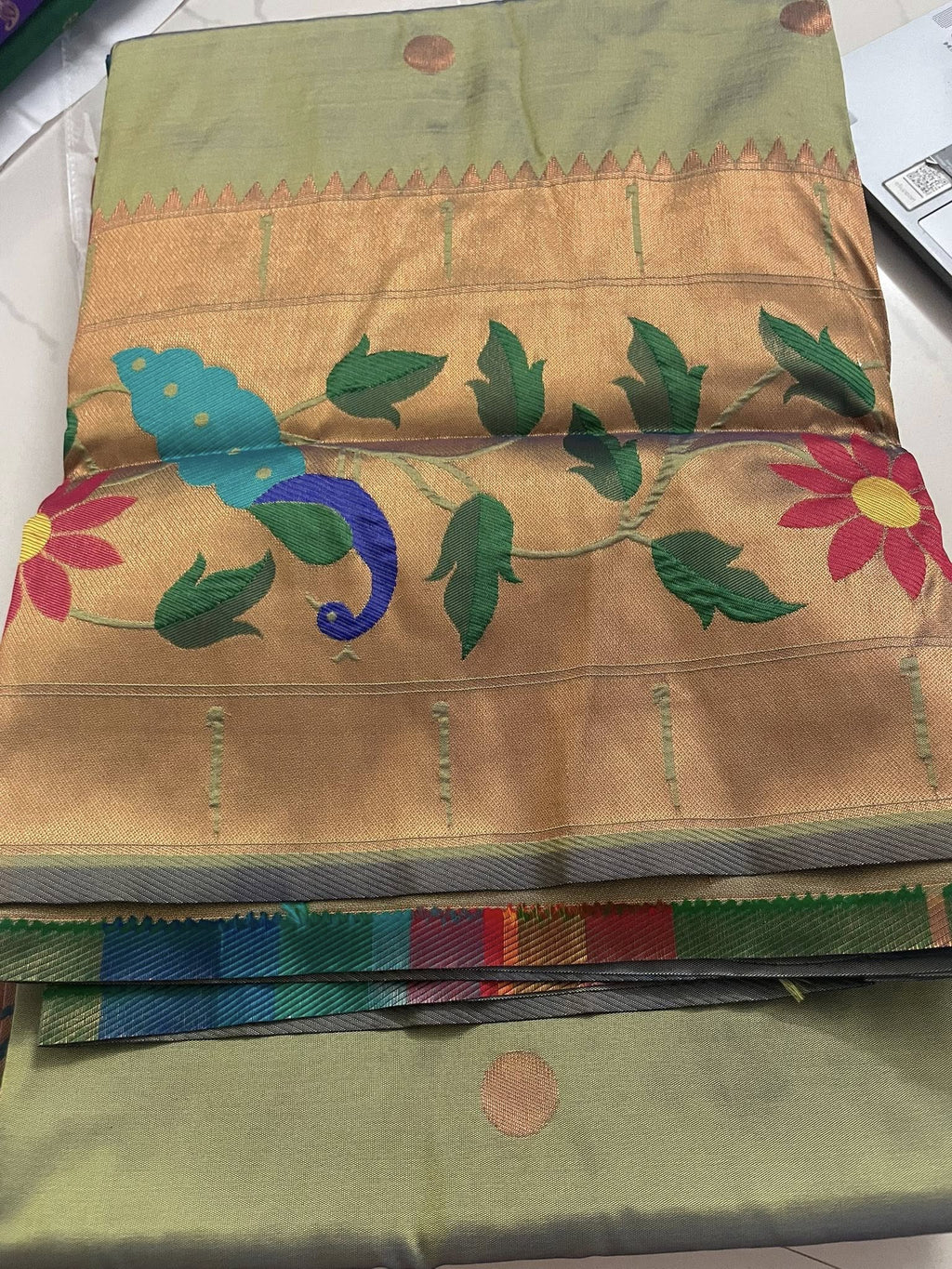 Paithani Silk Saree - Light Green Golden double shaded saree - Classic to Modern