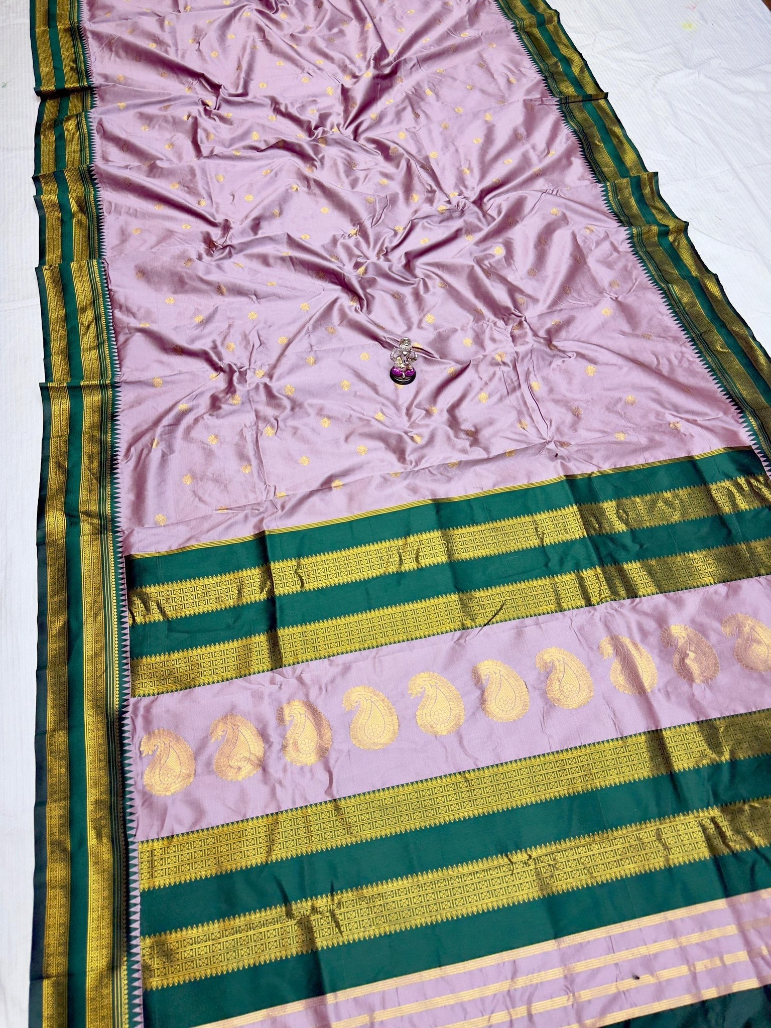 Paithani Silk Saree Light Onion pink with Green Border - Classic to Modern