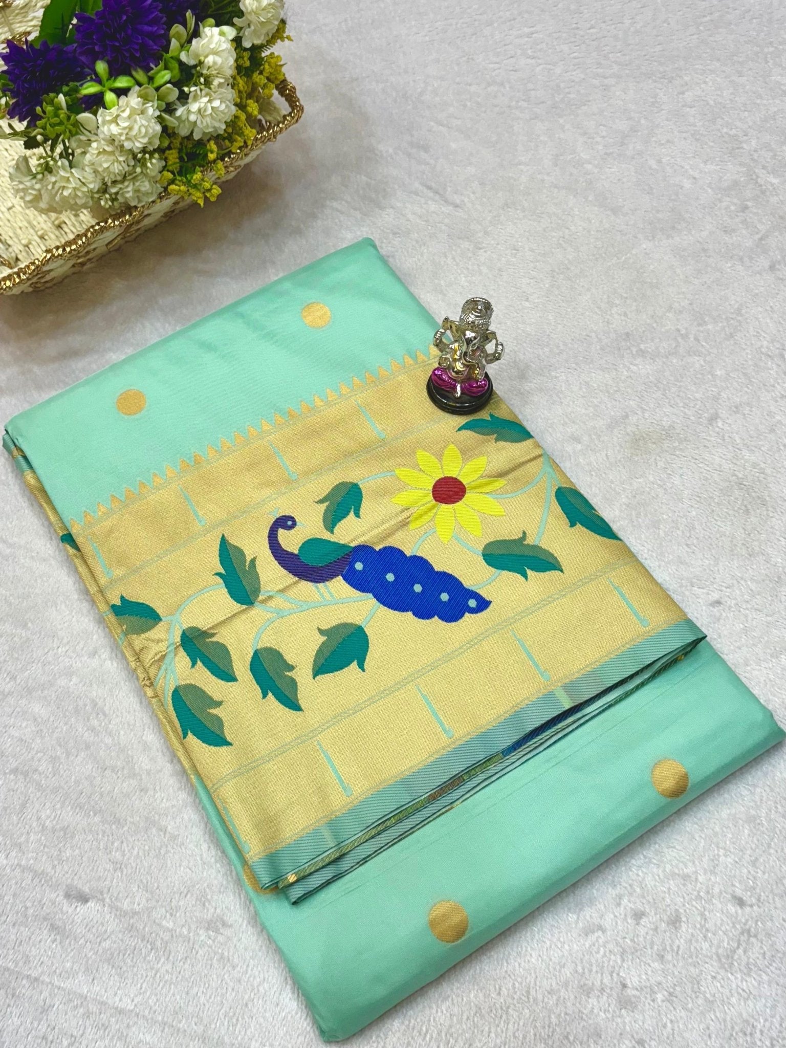 Paithani Silk Saree - Light sea green golden border saree - Classic to Modern