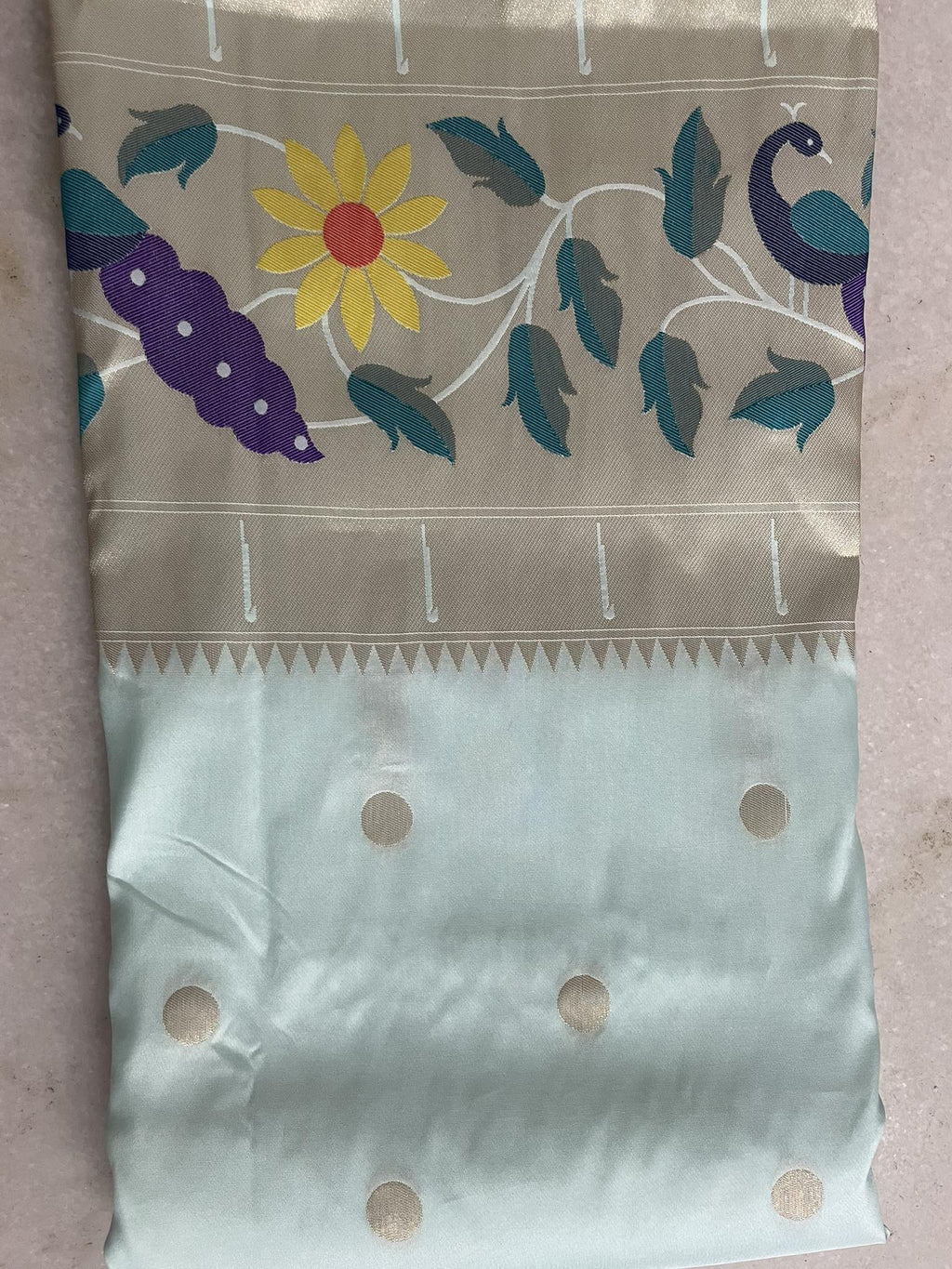 Paithani Silk Saree - Light sea green golden border saree - Classic to Modern