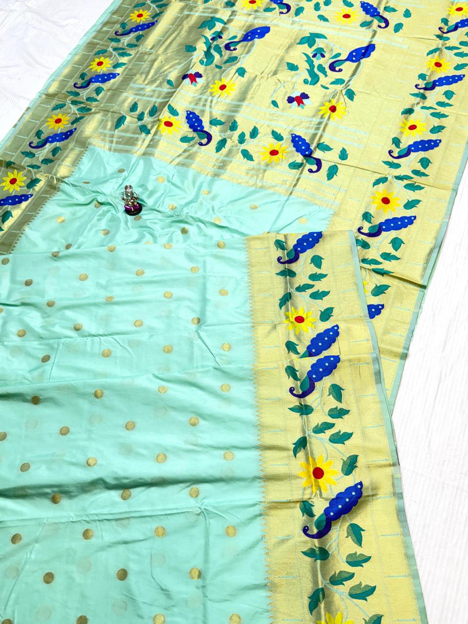 Paithani Silk Saree - Light sea green golden border saree - Classic to Modern