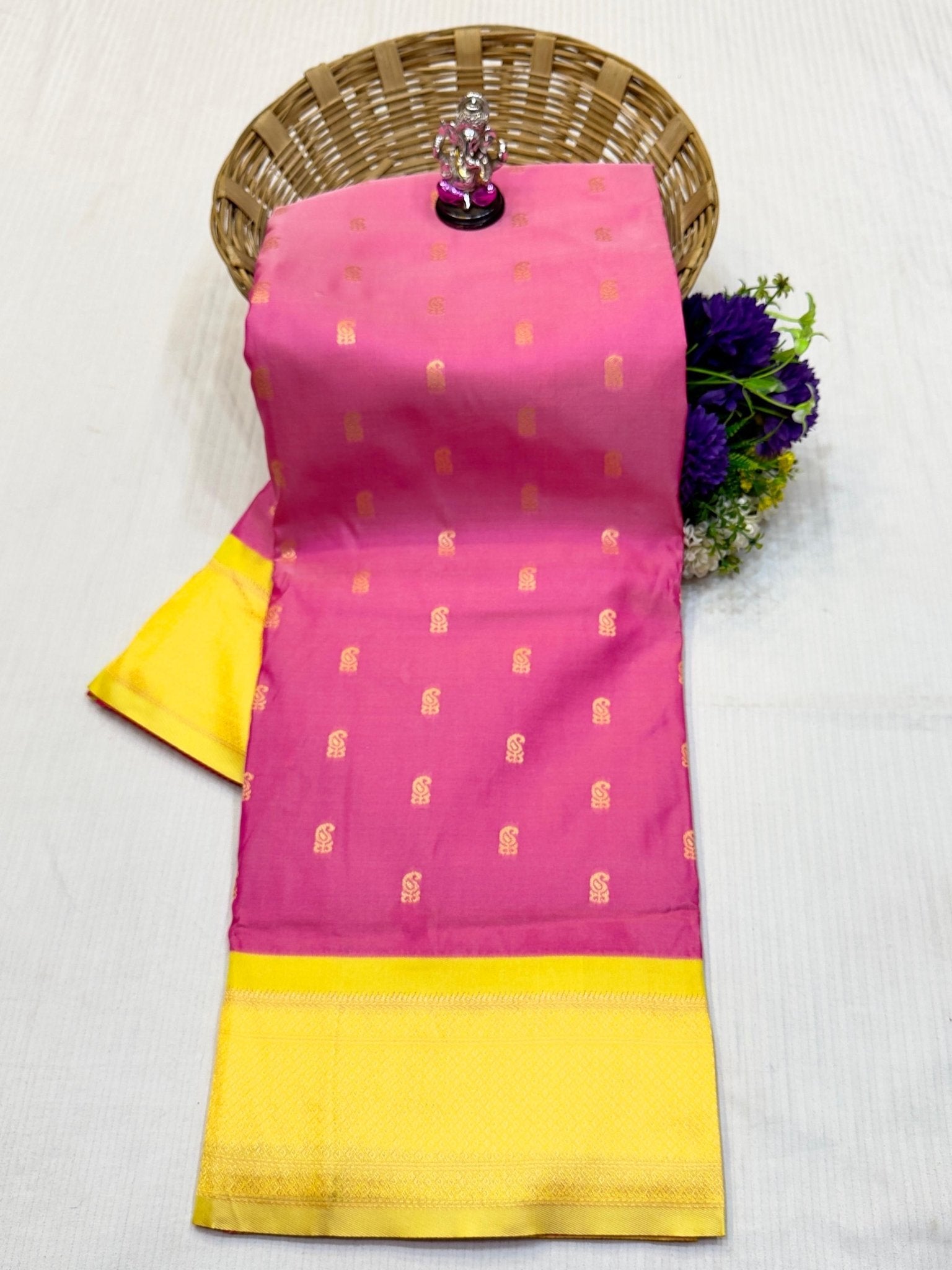 Paithani Silk Saree Pink with light yellow - Classic to Modern