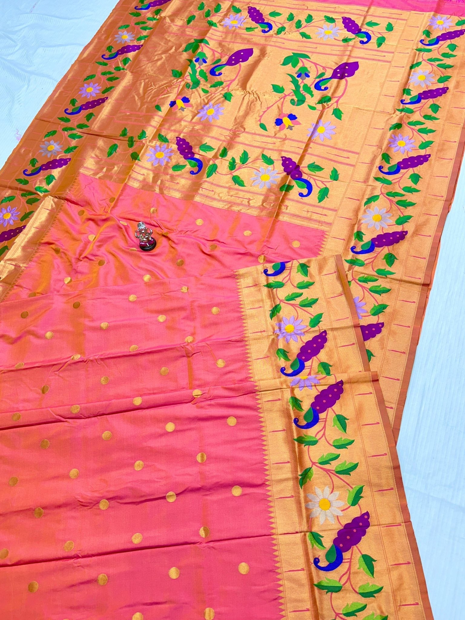 Paithani Silk Saree - Pinkish Golden double shaded saree - Classic to Modern